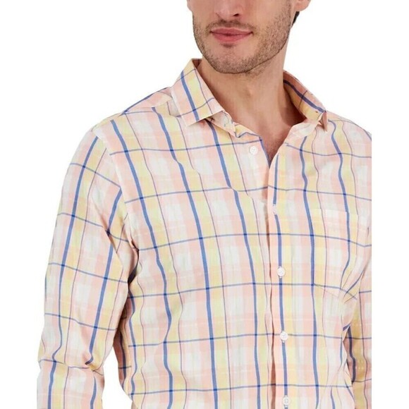 Club Room Mens Nila Classic-Fit Plaid Button-Down Tech Shirt Pink Combo - Picture 3 of 3
